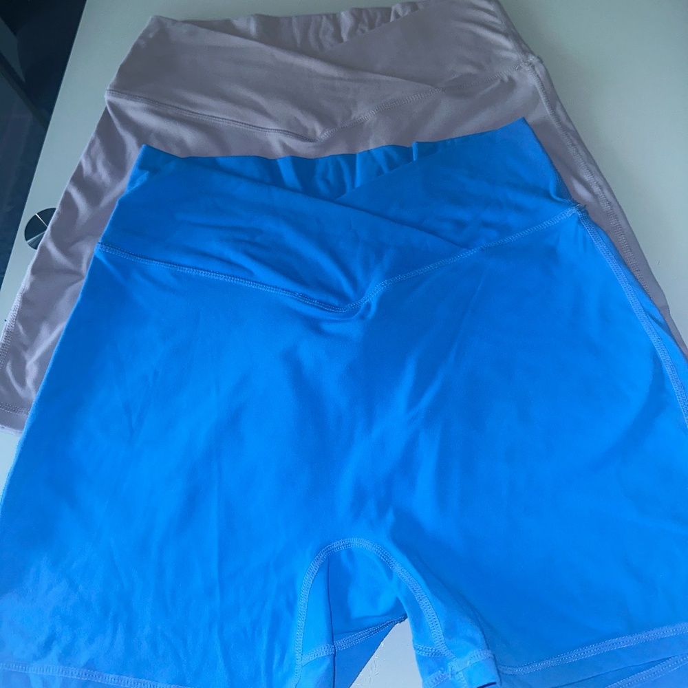 Sunzel 5" High Waist Shorts for Women ~ 2 pairs ~ Blue & Gray